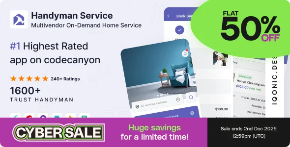 Handyman Service - On-Demand Home Services Solution (Get 2 Apps, Customer Website & Admin Panel)