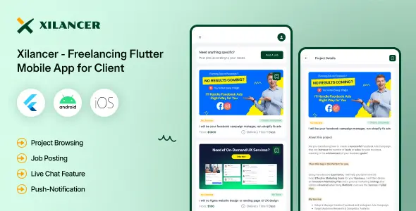 client app, customer app, fiver app, flutter mobile app, freelancing marketplace, gig app, xgenious
