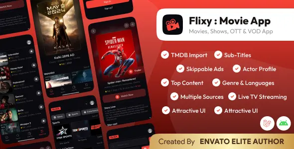 Flixy : Movie App : Series,Live TV, Video Streaming App, Netflix Clone : Android/Laravel