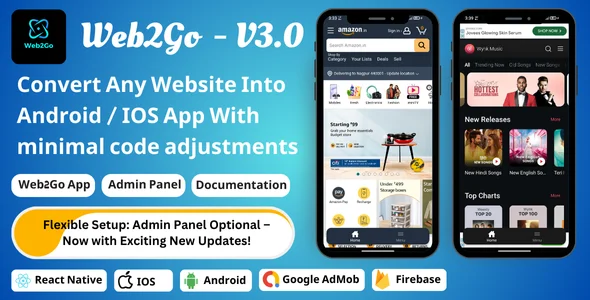 Web2Go - Website to React Native IOS Android App | Convert Website into App | Admin panel Available