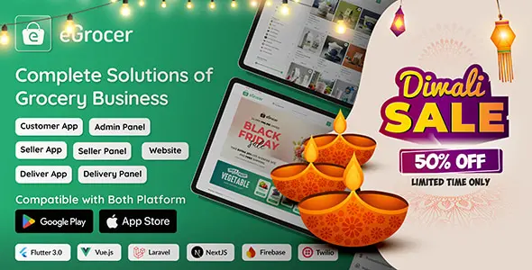 eGrocer - Online Multi Vendor Grocery Store, eCommerce Flutter Full App | Admin Panel | Web Version