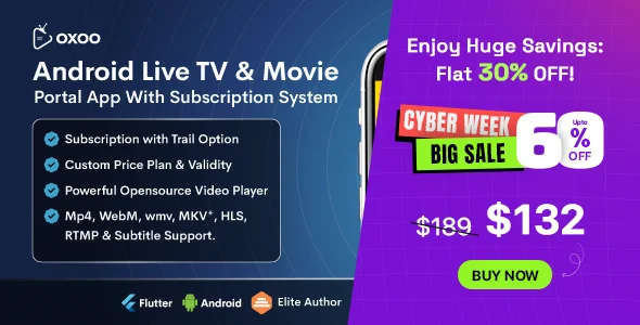 OXOO - Flutter Live TV & Movie Portal App for iOS And Android