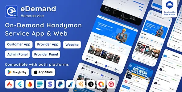 eDemand – Multi Vendor On-Demand Handyman Service App with Flutter & Web Version with PWA Support