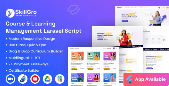 SkillGro v3.4.0 - Course & Learning Management System Laravel Script (LMS) - nulled
