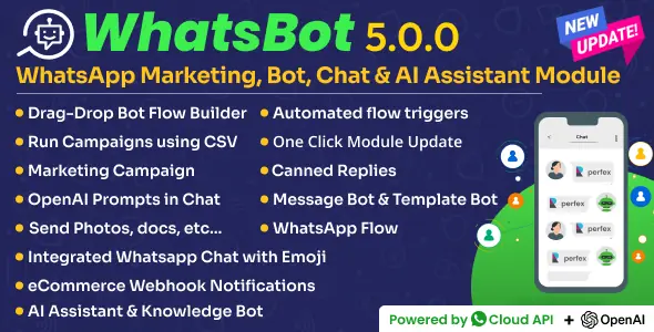 WhatsBot v5.0.0 - WhatsApp Marketing, Bot, Chat & AI Personal Assistant Module for Perfex CRM