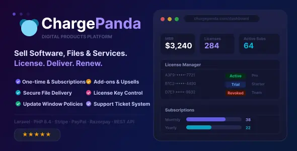 ChargePanda v1.3.1 - PHP Script to Sell Digital Products, Downloads, Subscriptions & Licenses