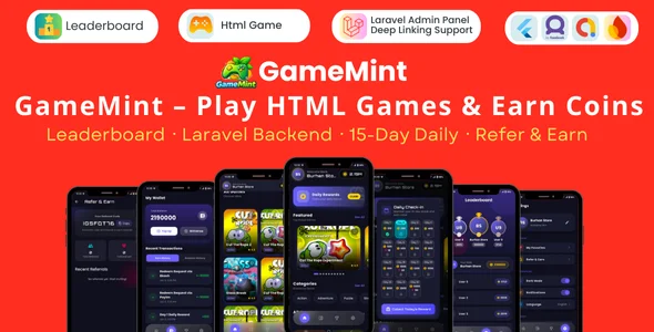 GameMint v1.0 – Play & Earn HTML Games with Flutter and Laravel Backend