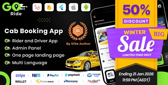 GORIDE v5.5 - InDriver Clone - Flutter Complete Taxi Booking Solution with Bidding Option