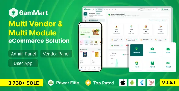 6amMart v4.0 - Multivendor Food, Grocery, eCommerce, Parcel, Pharmacy delivery app with Admin & Webs