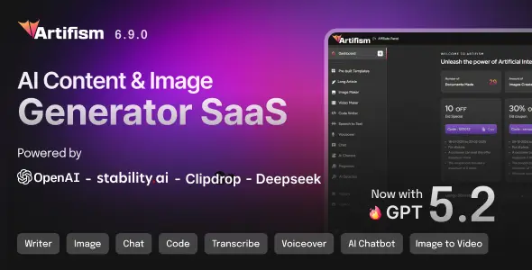 Artifism v6.9.0 - AI Content & Image Generator SaaS - nulled