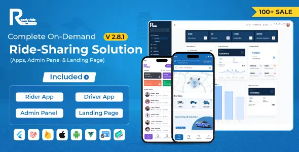 ReadyRide v2.8.1 - Complete Ride Sharing Rider & Driver Mobile Apps with Web Admin Panel