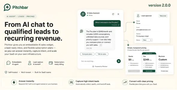 Pitchbar v2.0.0 - Self-hosted SaaS Sales AI Widget for Any Website