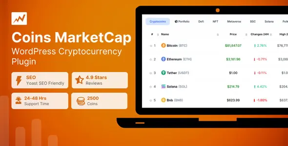 Coin Market Cap & Prices v5.8.3 - WordPress Cryptocurrency Plugin