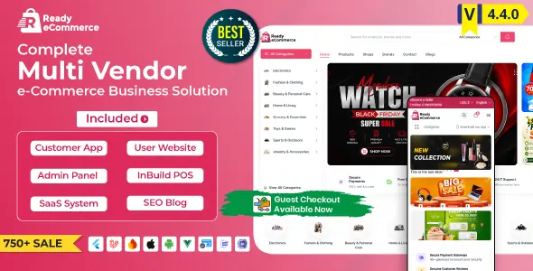 Ready ecommerce v4.4.0 - Complete Multi Vendor e-Commerce Mobile App, Customer Website with Store PO