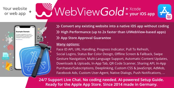 WebViewGold for iOS v15.6 – WebView URL/HTML to iOS app + Push, URL Handling, APIs & much more!