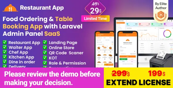 Restaurant App v3.4 - online Food Ordering Table Booking Restaurant App with Laravel Admin Panel Saa
