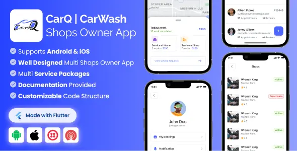 Shop Owner App for CarQ Car Wash Marketplace SAAS Flutter App v3.0.0