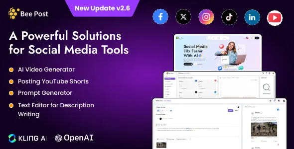 BeePost v2.6 - AI Social Media Management & Content Creation SaaS with Subscription System - nulled