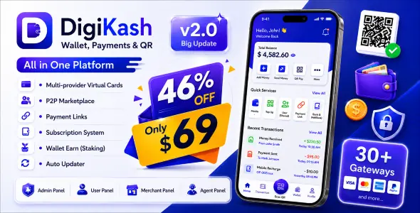 DigiKash v2.0 - Complete Payment Gateway, Wallet & QR System