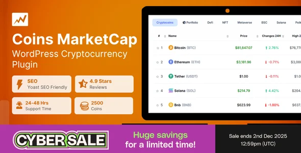 Coins MarketCap - WordPress Cryptocurrency Plugin