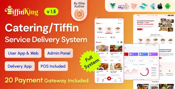 TiffinKing v1.4 - Catering/Tiffin Food Ordering System with Admin Panel & Delivery Man App - POS