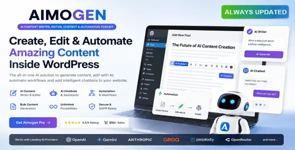 Aimogen Pro v2.8.4 - All-in-One AI Content Writer, Editor, ChatBot & Automation Toolkit