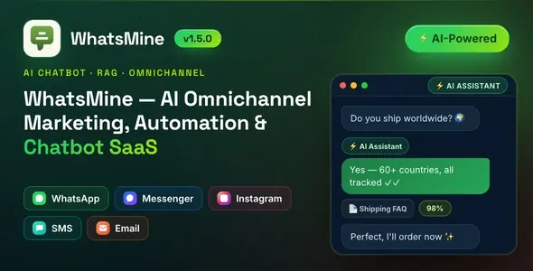 WhatsMine v1.5.0 - AI Omnichannel Marketing, Automation & Chatbot SaaS (WhatsApp, Messenger, SMS & E