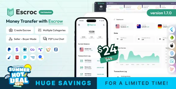Escroc v1.7.0 - Money Transfer with Escrow Full Solution