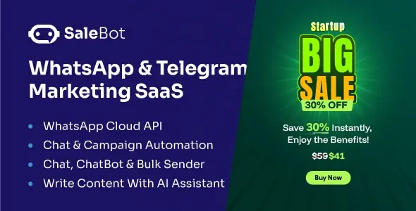 SaleBot v4.5.0 - WhatsApp And Telegram Marketing SaaS - ChatBot & Bulk Sender
