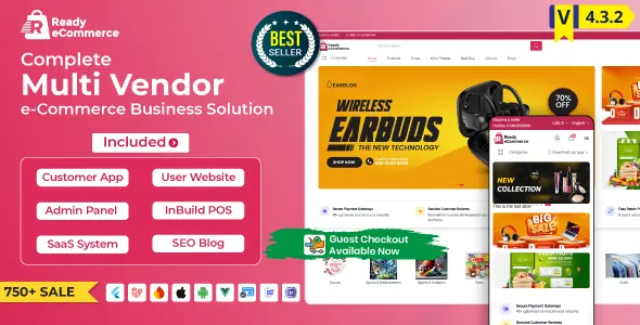 Ready ecommerce v4.3.3 - Complete Multi Vendor e-Commerce Mobile App, Customer Website with Store PO