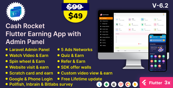 Cash Rocket – Flutter Online Earning App with Admin Panel v6.2