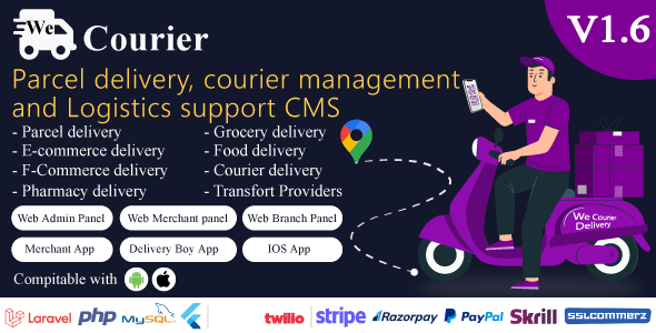 We Courier - Courier and logistics management CMS with Merchant,Delivery app v1.6