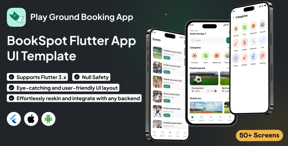 BookSpot UI Template | Play Ground Booking App | Flutter | Easy Sports Venue Reservations App v1.0