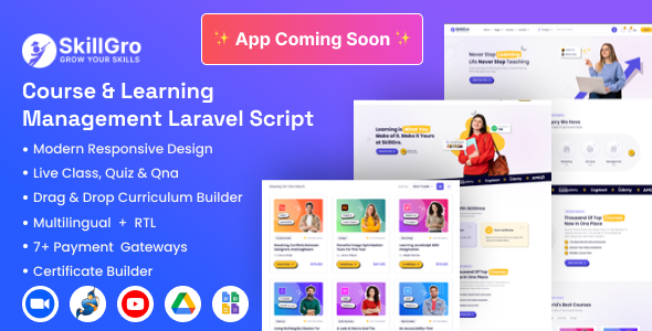 SkillGro - Course & Learning Management System Laravel Script (LMS) v1.6.0