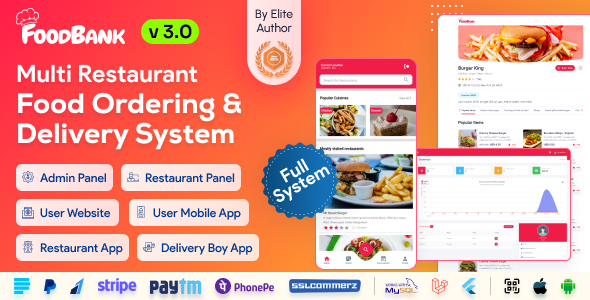 FoodBank Multi Restaurant - Food Delivery App | Restaurant App with Admin & Restaurant Panel v3.0