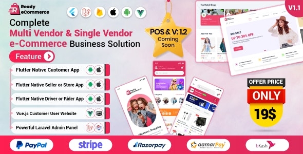 Ready ecommerce - Complete Multi Vendor e-Commerce Mobile App, Website, Rider App with Seller App v1.0