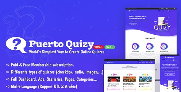 Puerto Quizy - Premium Quiz Builder Script SAAS v1.1