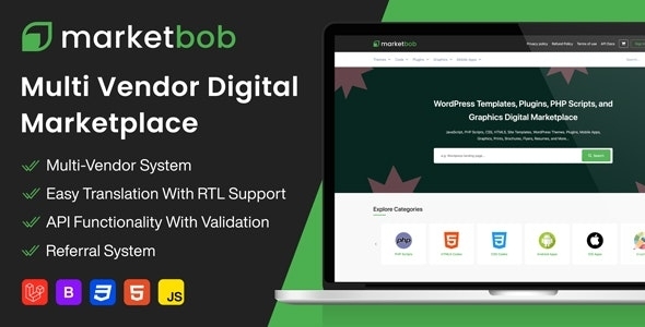 Marketbob - Multi-Vendor Digital Marketplace V1.8 with all addons