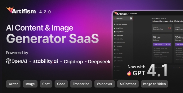 Artifism - AI Content & Image Generator SaaS v4.2.0