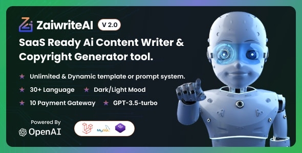 ZaiwriteAI - Ai Content Writer & Copyright Generator tool With SAAS v2.0