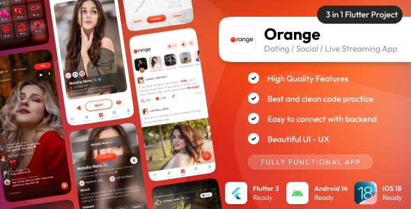 Orange - Dating app with Livestream, Chat, Gifts, Payouts : Flutter - Laravel : Full App - (21 Mar 2025)