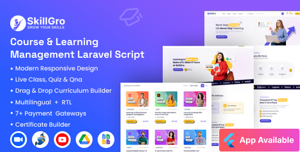 SkillGro LMS - Course & Learning Management System Laravel Script v2.6.0