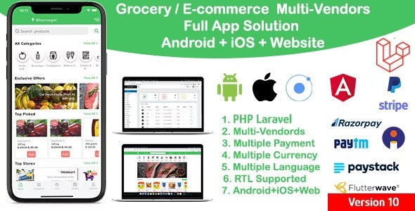 grocery / delivery services / ecommerce multi vendors(Android + iOS + Website) ionic 7 / Laravel v12.0