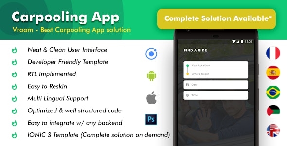 4 App Template| Carpooling App| Bike Pooling App| Ride Sharing App|Car sharing App| Vroom v1.3