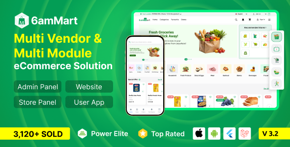6amMart - Multivendor Food, Grocery, eCommerce, Parcel, Pharmacy delivery app with Admin & Website v3.2