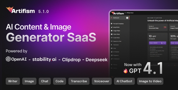 Artifism - AI Content & Image Generator SaaS v5.1.0