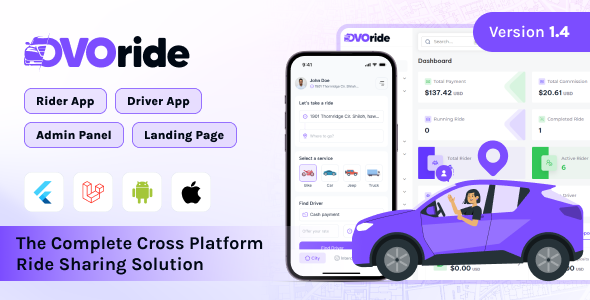 OvoRide - Complete Cross Platform Ride Sharing Solution v1.4